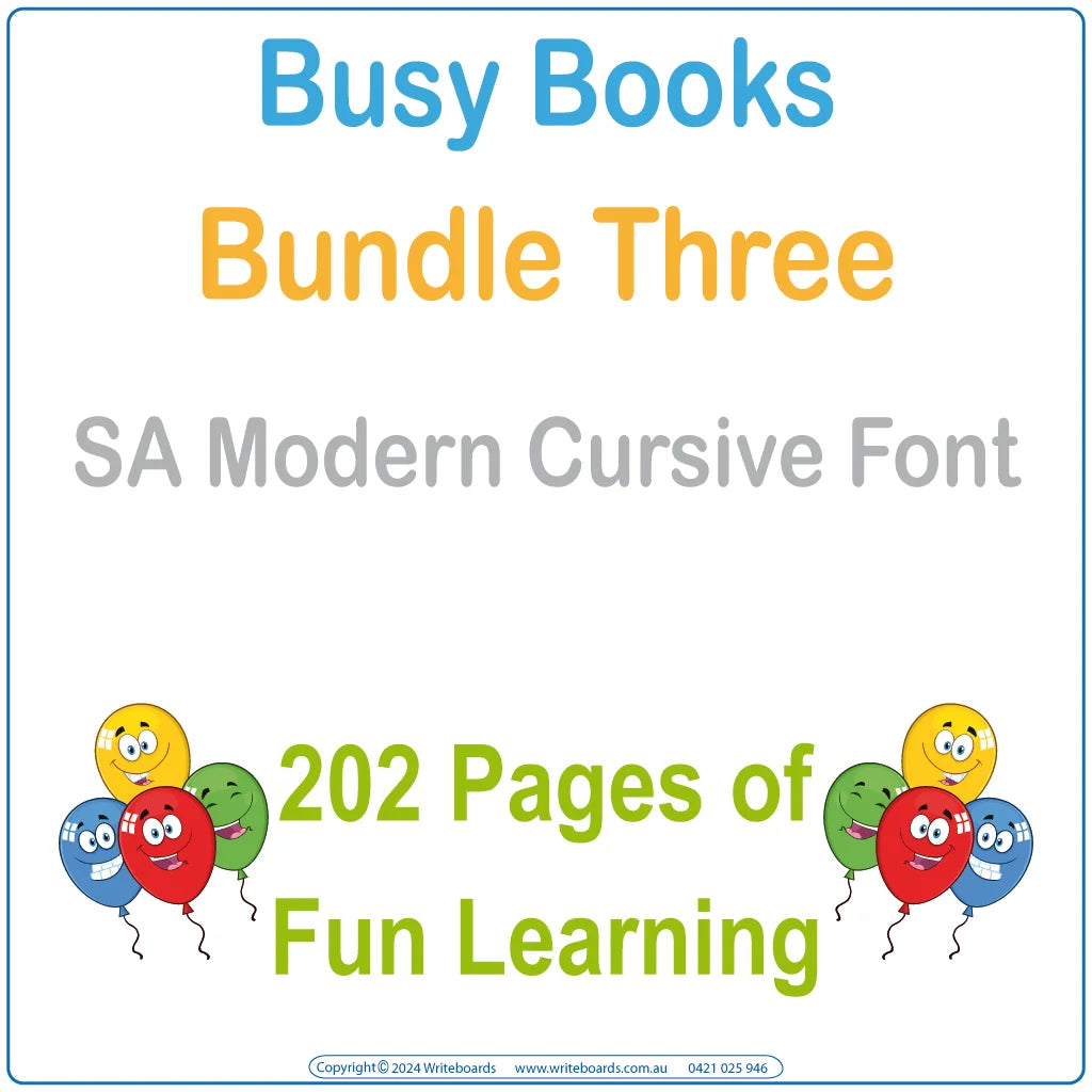 SA Modern Cursive Font Busy Book Bundle Three includes 202 interactive pages for your classroom