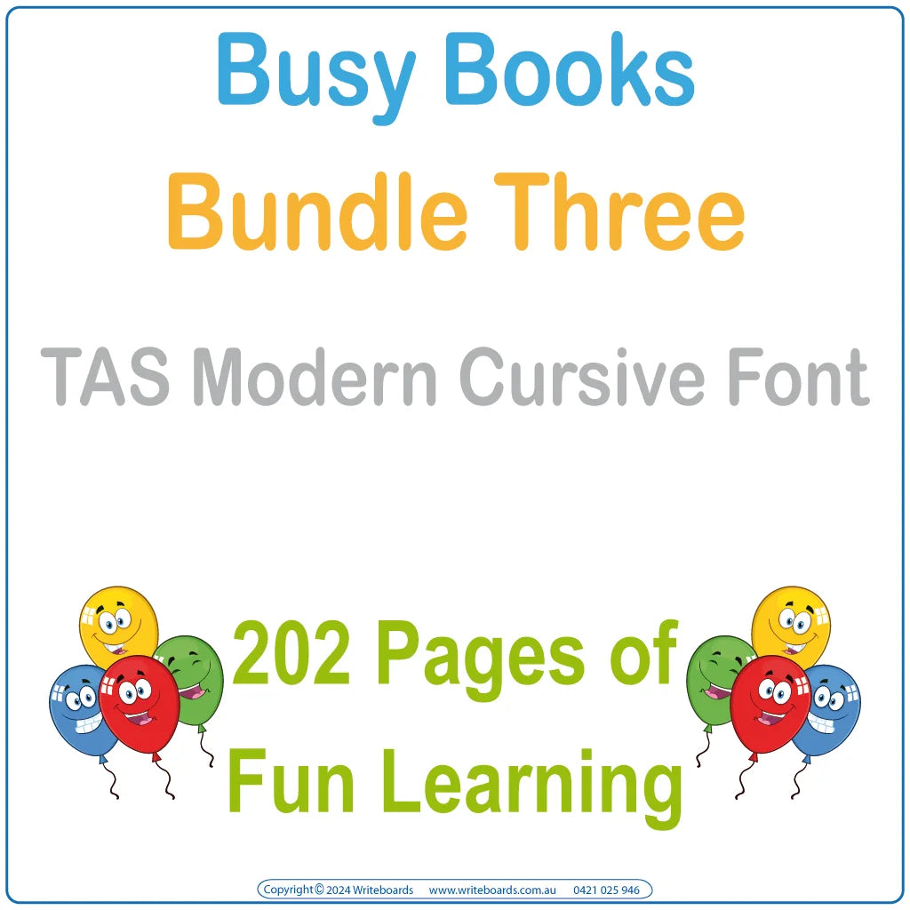 TAS Modern Cursive Font Busy Book Bundle Three includes 202 interactive pages for your classroom