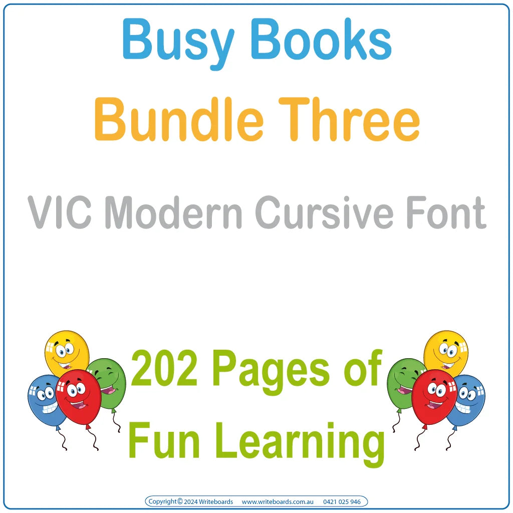 VIC Modern Cursive Font Busy Book Bundle Three includes 202 interactive pages for your classroom