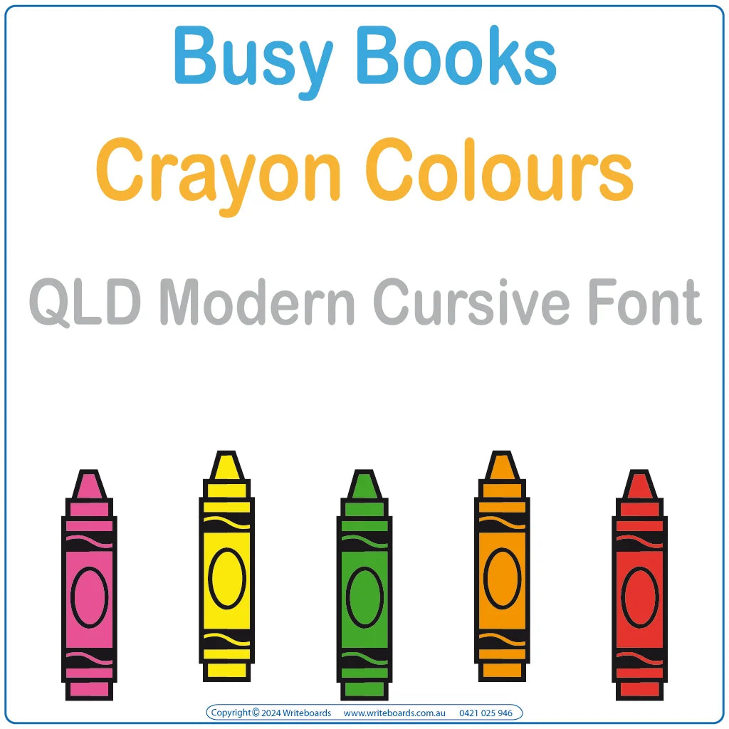 Teach colours with this QLD Modern Cursive Font Busy Book that includes 23 interactive pages