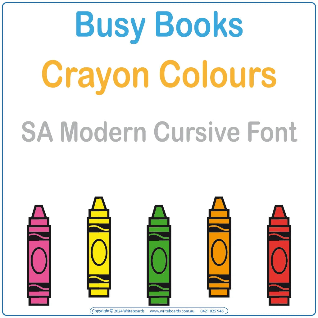 Teach colours with this SA Modern Cursive Font Busy Book that includes 23 interactive pages