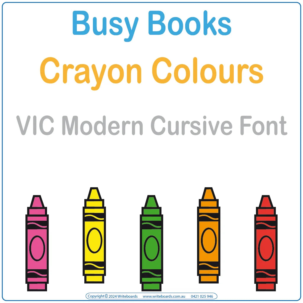 Teach colours with this VIC Modern Cursive Font Busy Book that includes 23 interactive pages