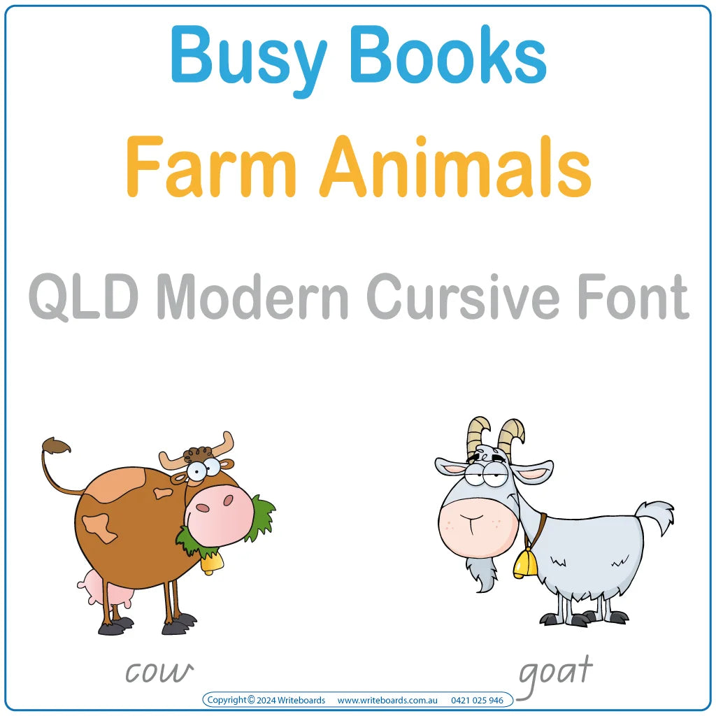 Teach your students about farm animals with this QLD Modern Cursive Font Busy Book