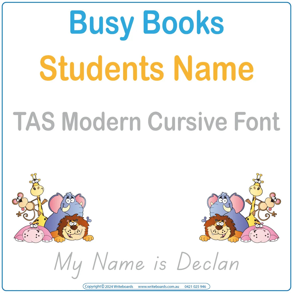 TAS Modern Cursive Font Busy book for teachers helping students learn their names