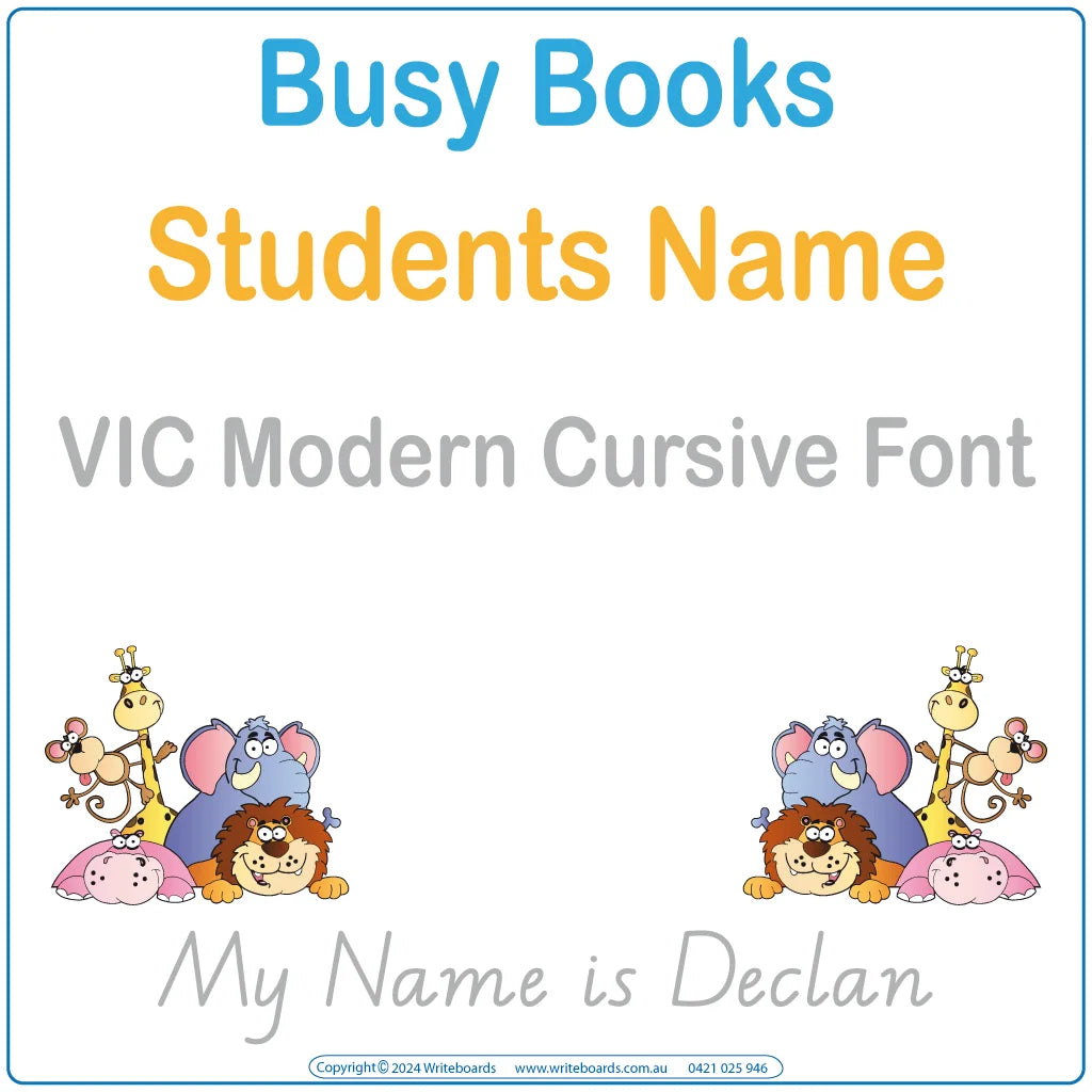 VIC Modern Cursive Font Busy book for teachers helping students learn their names