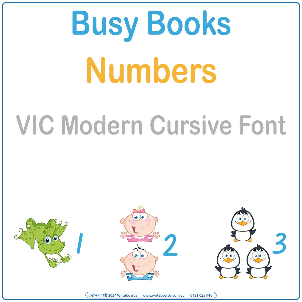 Teach numbers with this VIC Modern Cursive Font Busy Book that includes 34 interactive pages