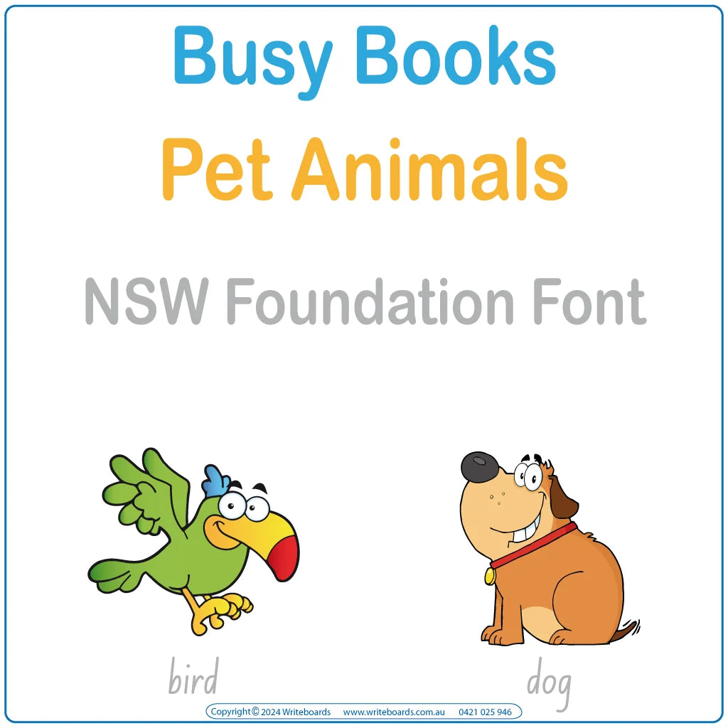 Teach your students about pet animals with this NSW Foundation Font Busy Book