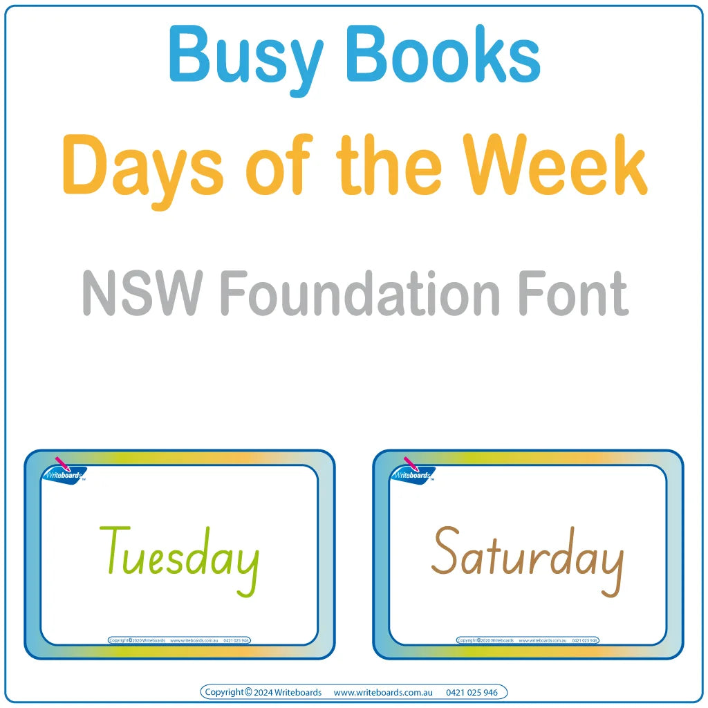 Teach days of the week with this 16-page interactive Busy Book in NSW Foundation Font