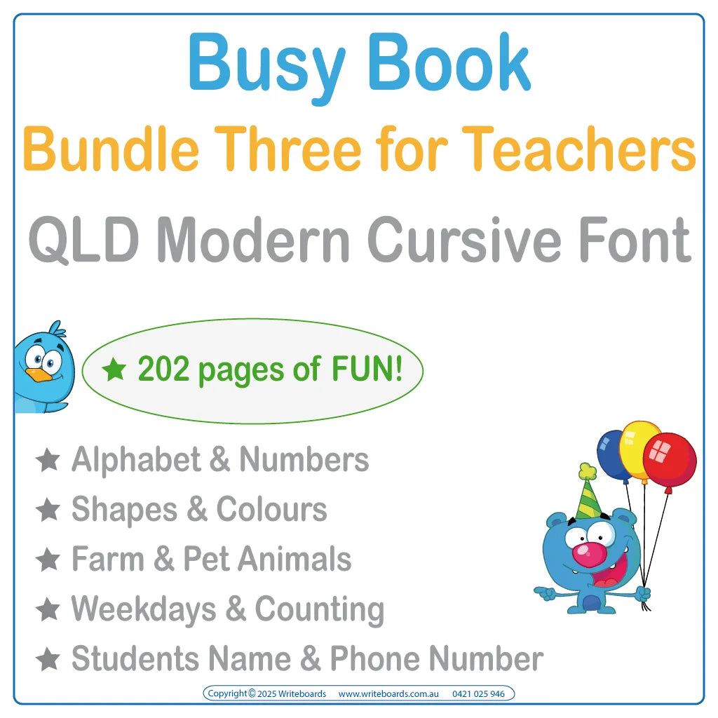 QLD Modern Cursive Font Busy Book Bundle Three includes 202 interactive pages for your classroom