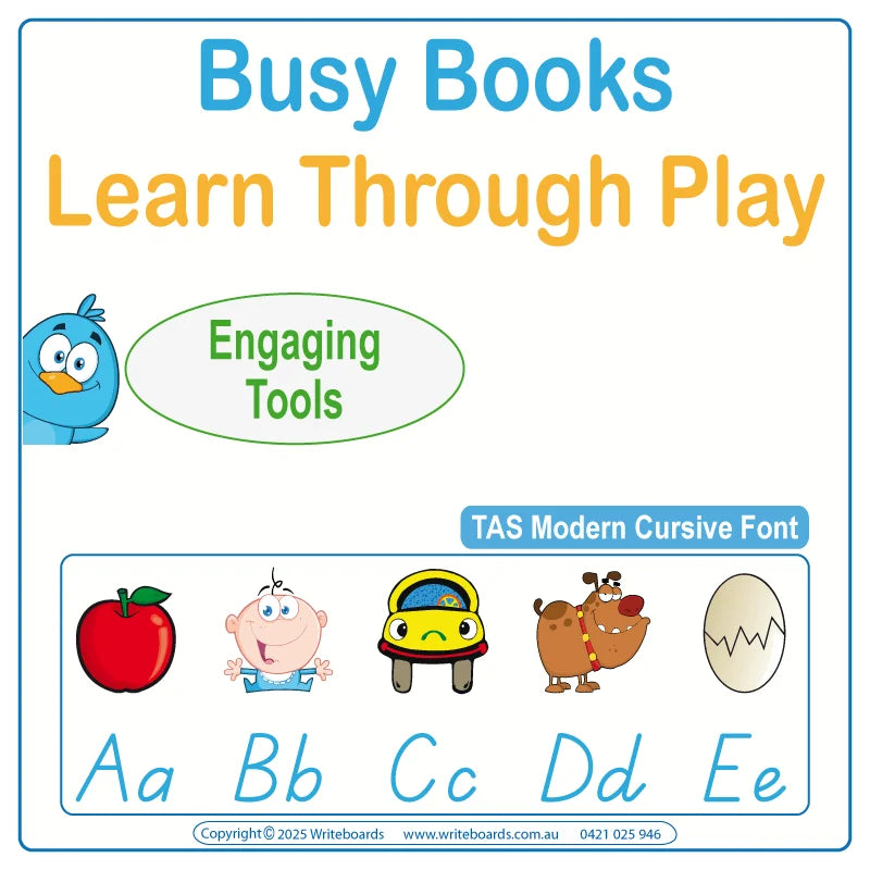 TAS Modern Cursive Font Busy Books for Teachers – interactive alphabet & number practice + more