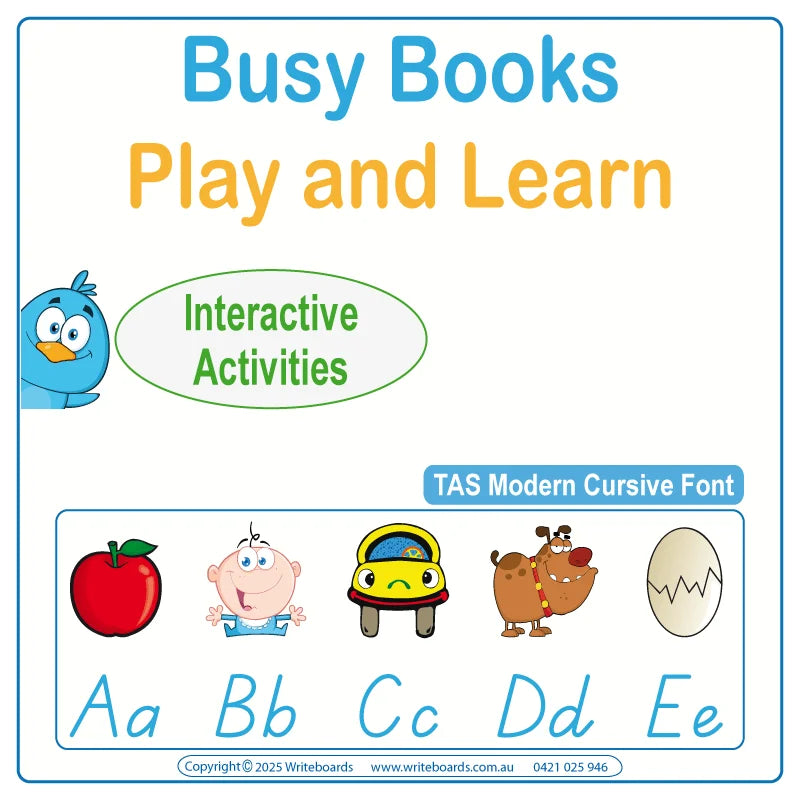 TAS Modern Cursive Busy Books for Prep & Childcare – interactive alphabet & number practice + more