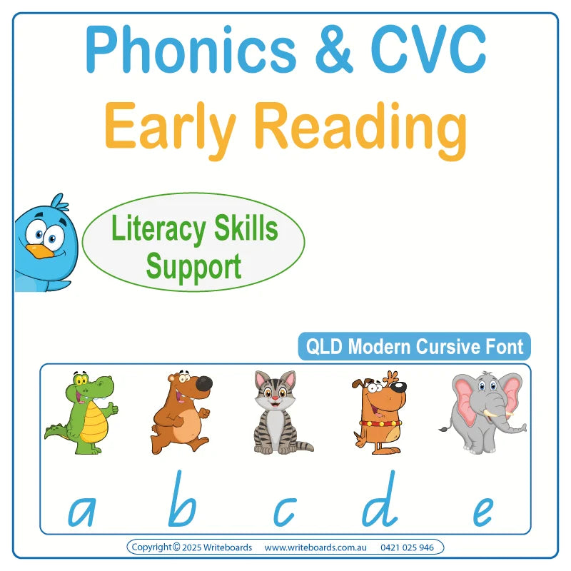 QLD Modern Cursive Font Phonics and CVC Worksheets for Prep and Childcare handwriting and literacy resources