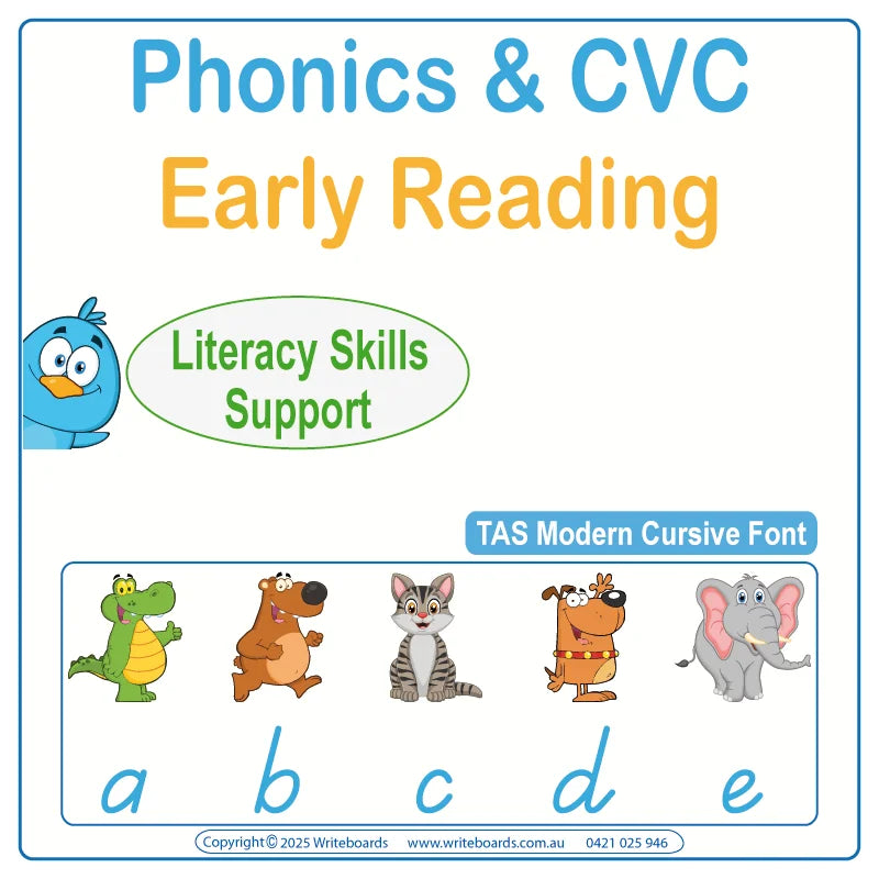 TAS Modern Cursive Font Phonics and CVC Worksheets for Reception and Childcare handwriting and literacy resources