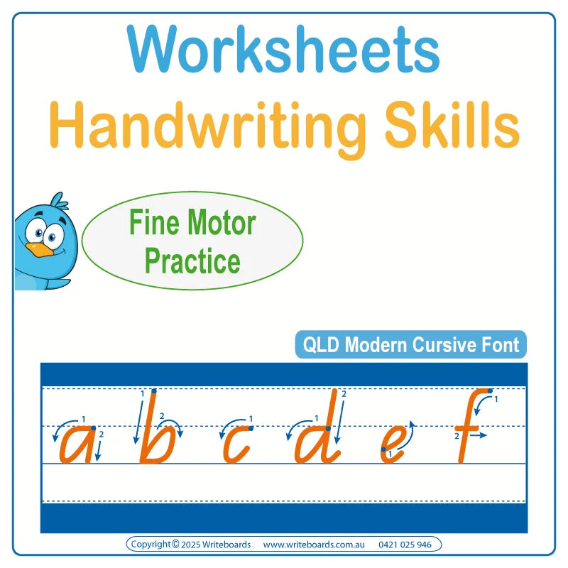 QLD Modern Cursive Font Worksheets & Flashcards for Prep and Childcare, QLD handwriting and literacy resources