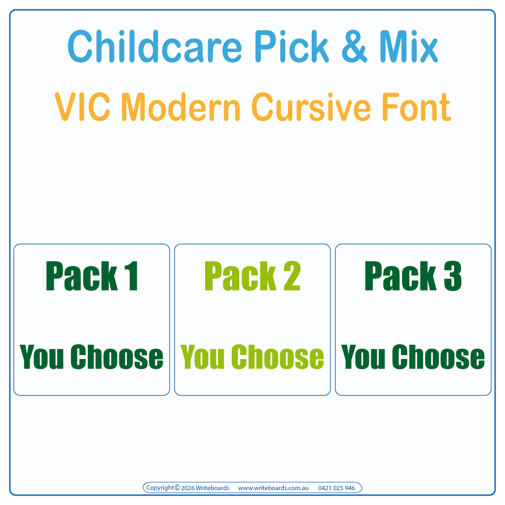 VIC Modern Cursive Font Childcare Pick and Mix Bundle - Choose any 3 Packs