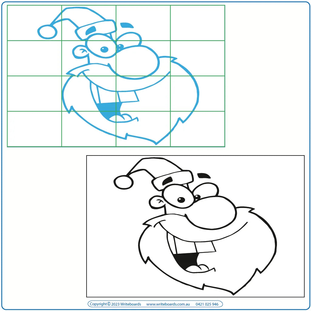 Teach your child how to draw Santa Claus using a grid & a Reusable board