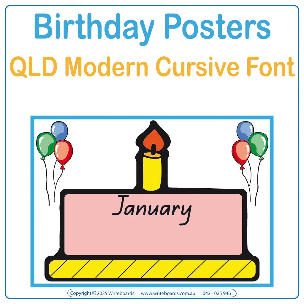 QLD Modern Cursive Font Birthday Posters for Teachers & Educators