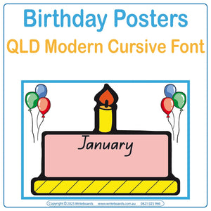 QLD Modern Cursive Font Birthday Posters for Teachers & Educators