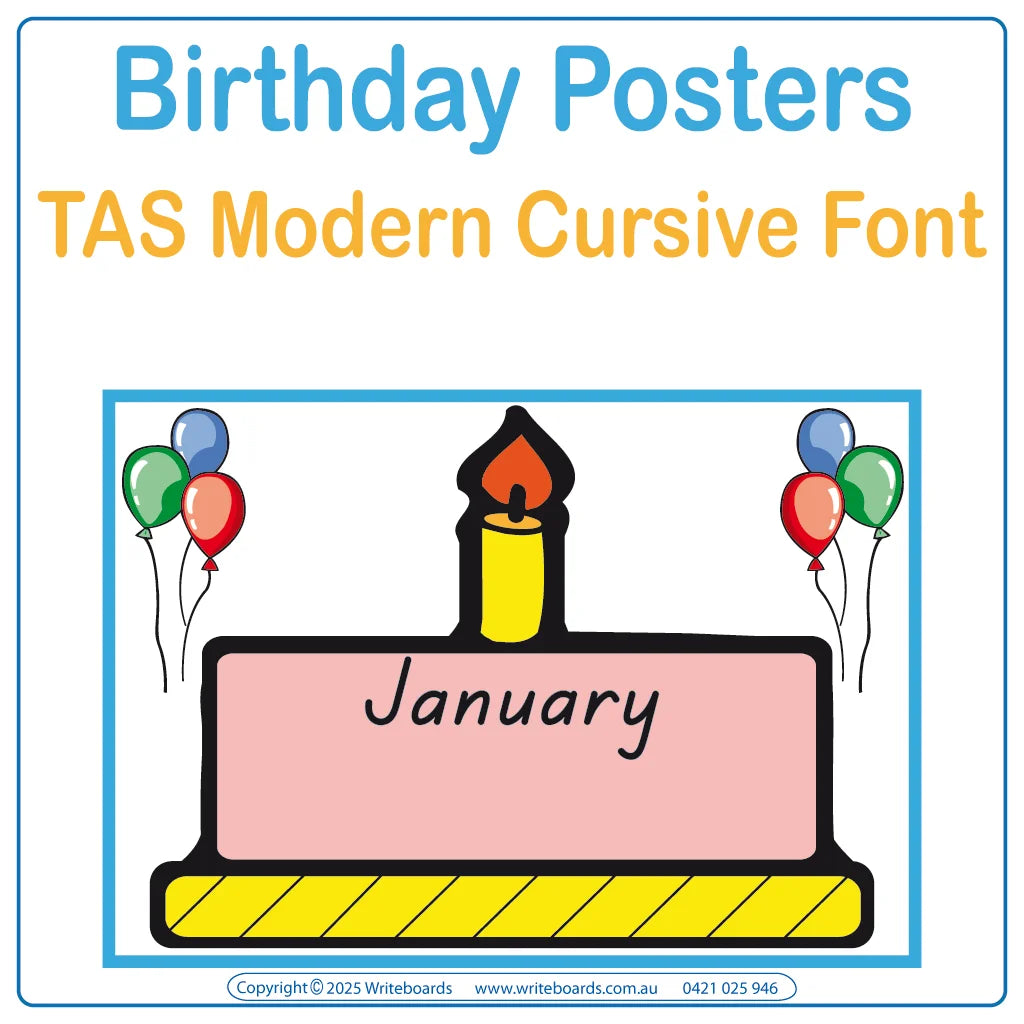 TAS Modern Cursive Font Birthday Posters for Teachers & Educators