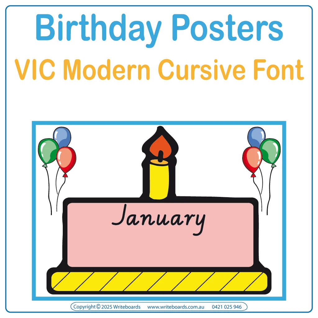 VIC Modern Cursive Font Birthday Posters for Teachers & Educators