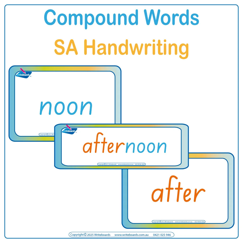 Enhance your child’s reading abilities with SA Modern Cursive Colour Coded Compound Word Flashcards