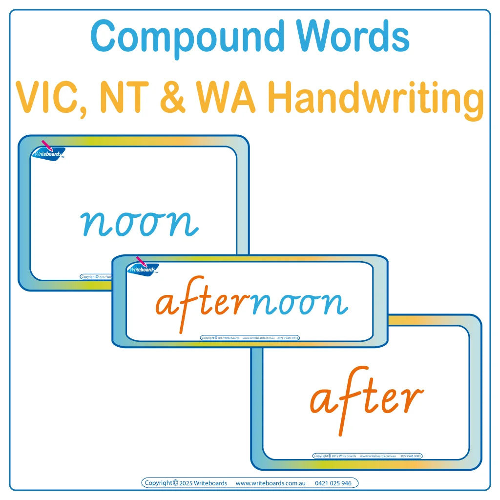 Enhance your child’s reading abilities with VIC Modern Cursive Colour Coded Compound Word Flashcards