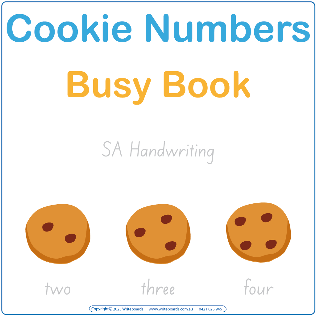 SA Modern Cursive Counting Busy Book featuring 21 pages including flashcards and games to learn counting