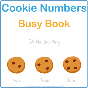 SA Modern Cursive Counting Busy Book featuring 21 pages including flashcards and games to learn counting