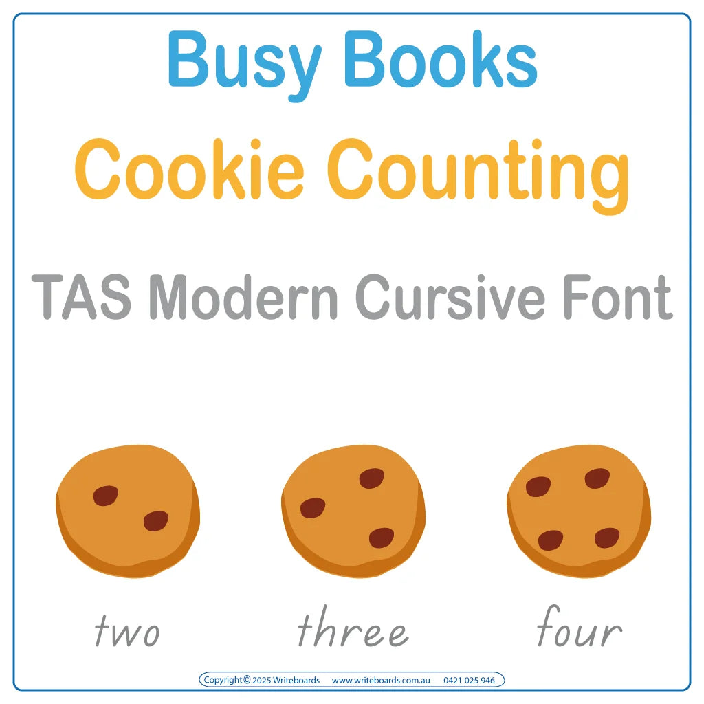 TAS Modern Cursive Font Counting Busy Book has 21 pages of hands-on activities to teach numbers