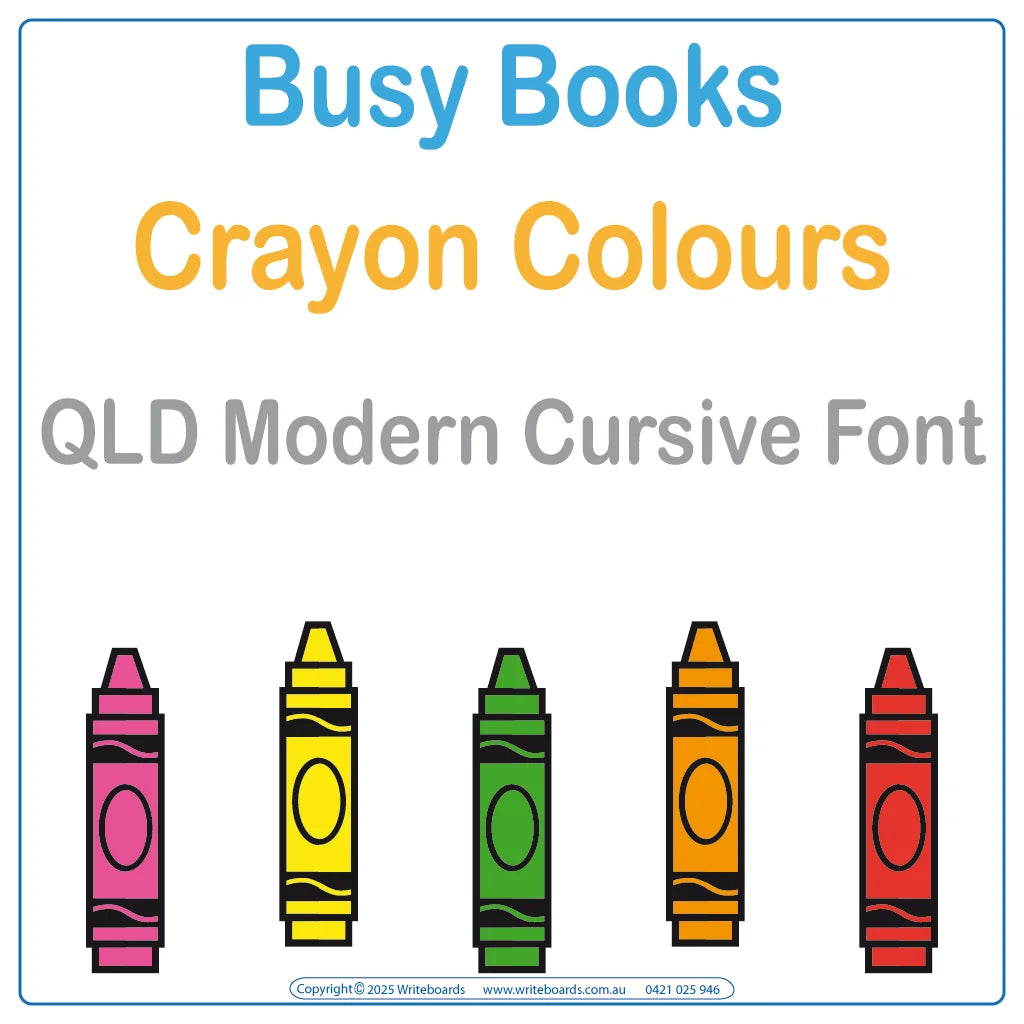 Teach colours with this QLD Modern Cursive Font Busy Book that includes 23 interactive pages
