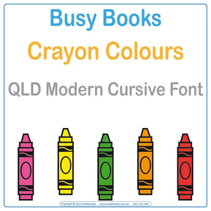 Teach colours with this QLD Modern Cursive Font Busy Book that includes 23 interactive pages
