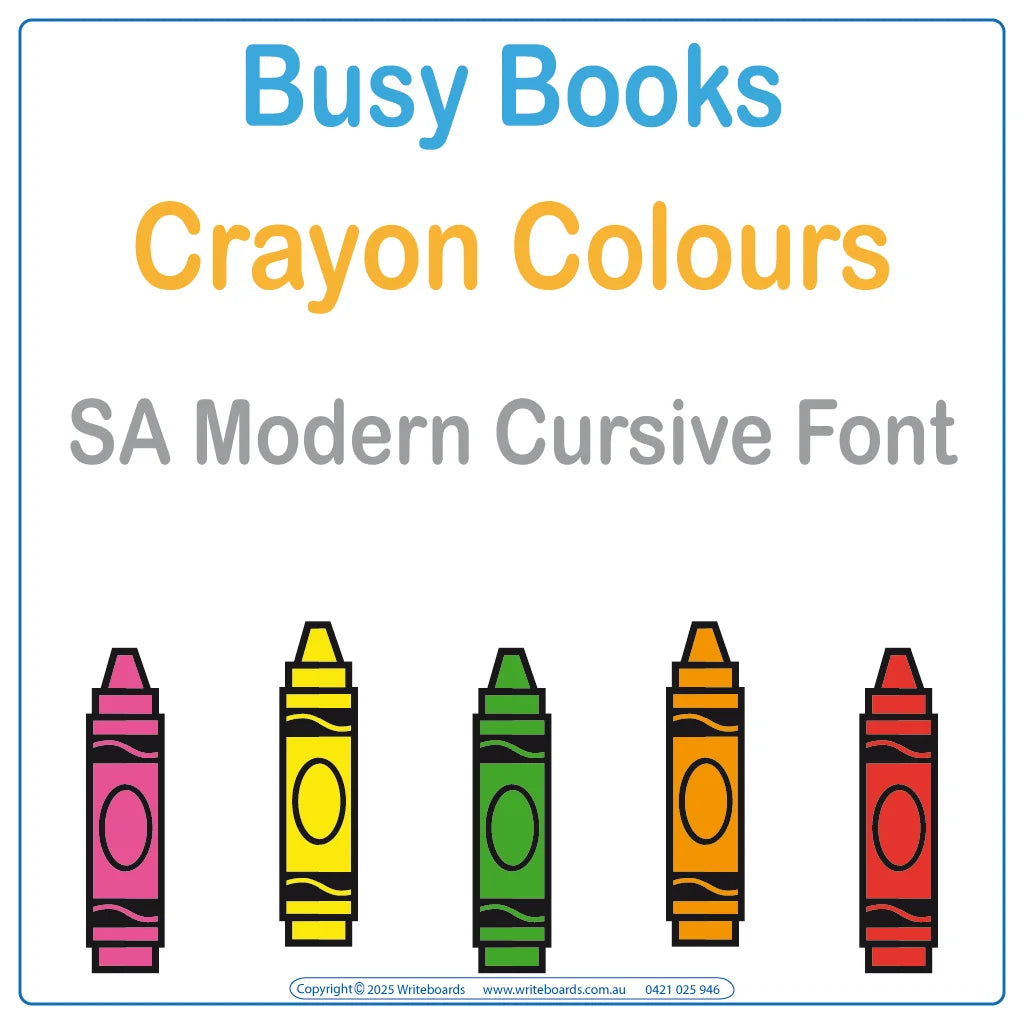 Teach colours with this SA Modern Cursive Font Busy Book that includes 23 interactive pages