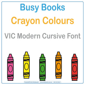 Teach colours with this VIC Modern Cursive Font Busy Book that includes 23 interactive pages