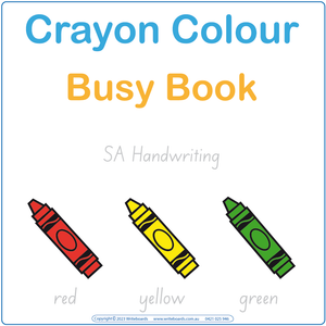 Teach your child colours with our SA Modern Cursive Font Busy Book with posters and flashcards