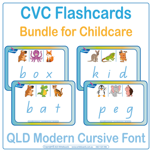 CVC Flashcard Bundle for Childcare using QLD Modern Cursive Handwriting