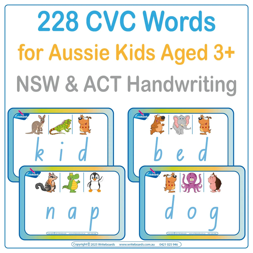 Explore the CVC Words Flashcard Bundle with 228 Word using NSW & ACT School Handwriting