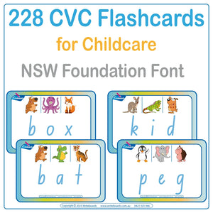 CVC Flashcard Bundle for Childcare using NSW Foundation Font Handwriting