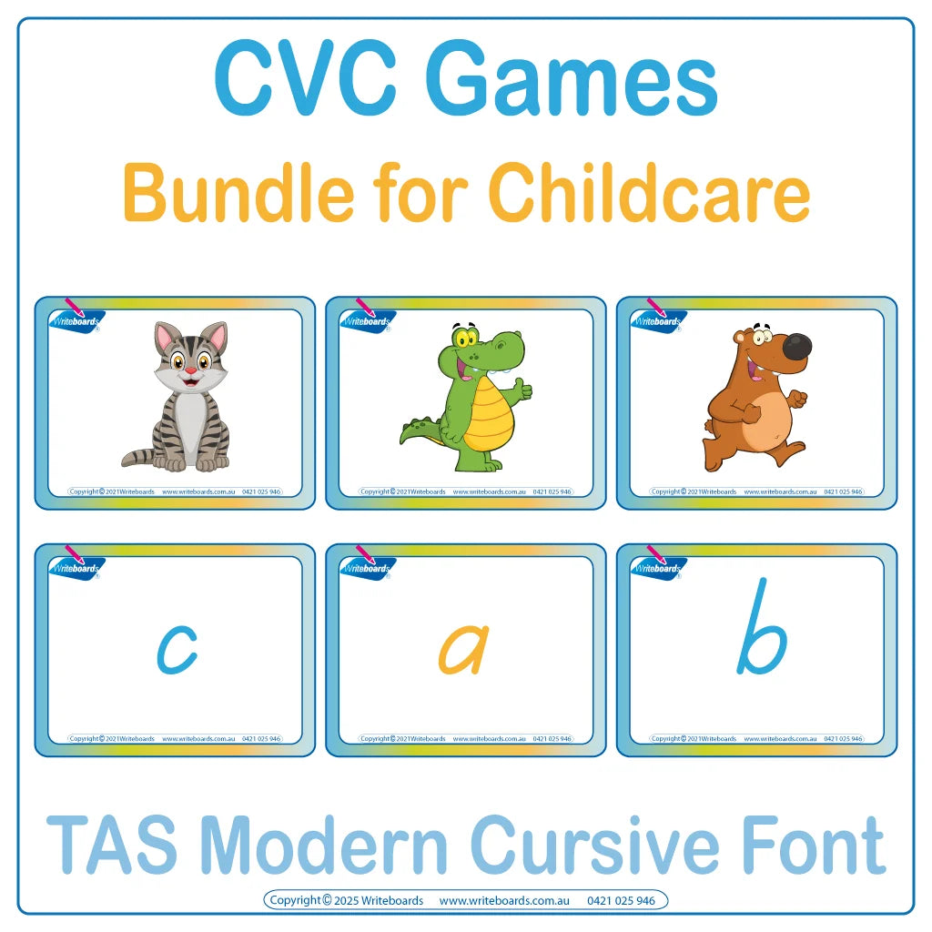 CVC Fun Games Bundle for Childcare and Reception using TAS Modern Cursive 