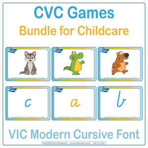 CVC Games Bunlde for Childcare using VIC Modern Cursive - lot of Fun!