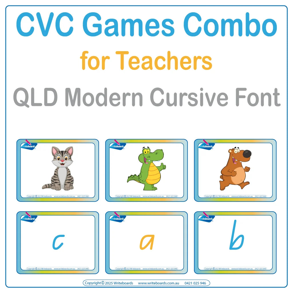 QLD Modern Cursive Font CVC Games Combo designed to develop reading skills through fun and play
