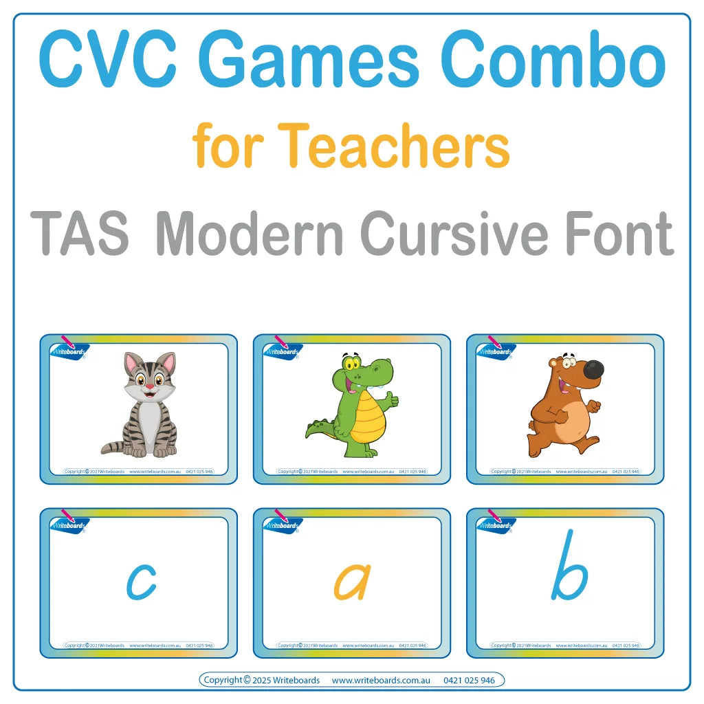TAS Modern Cursive Font CVC Games Combo designed to develop reading skills through fun and play