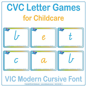 CVC Letter and Word Games for Childcare using VIC Modern Cursive