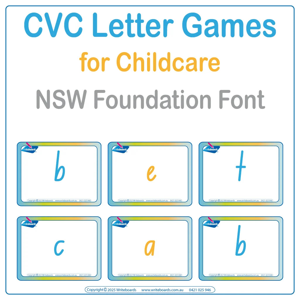 CVC Letter and Word Games for Childcare using NSW Foundation Font