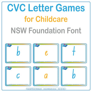 CVC Letter and Word Games for Childcare using NSW Foundation Font