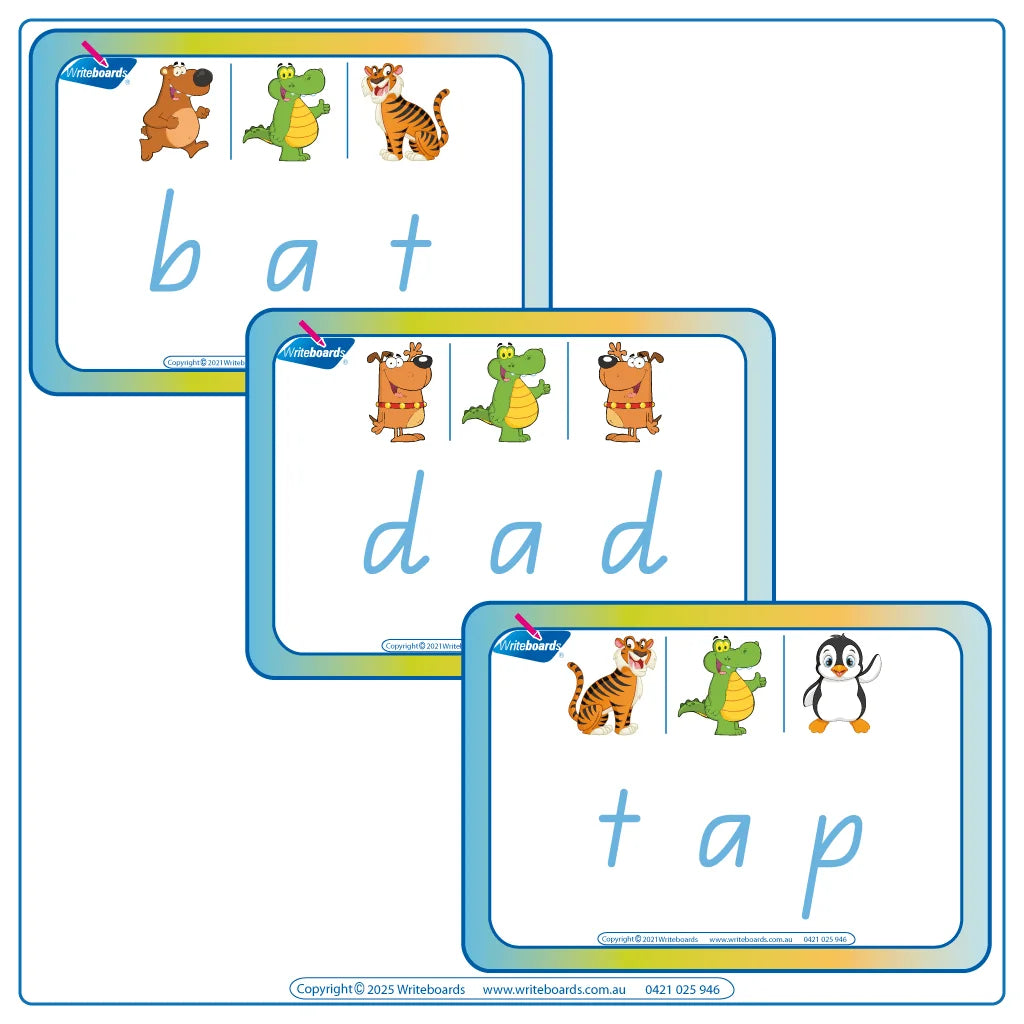 Interactive CVC Flashcards to help your students read designed in QLD Modern Cursive Font