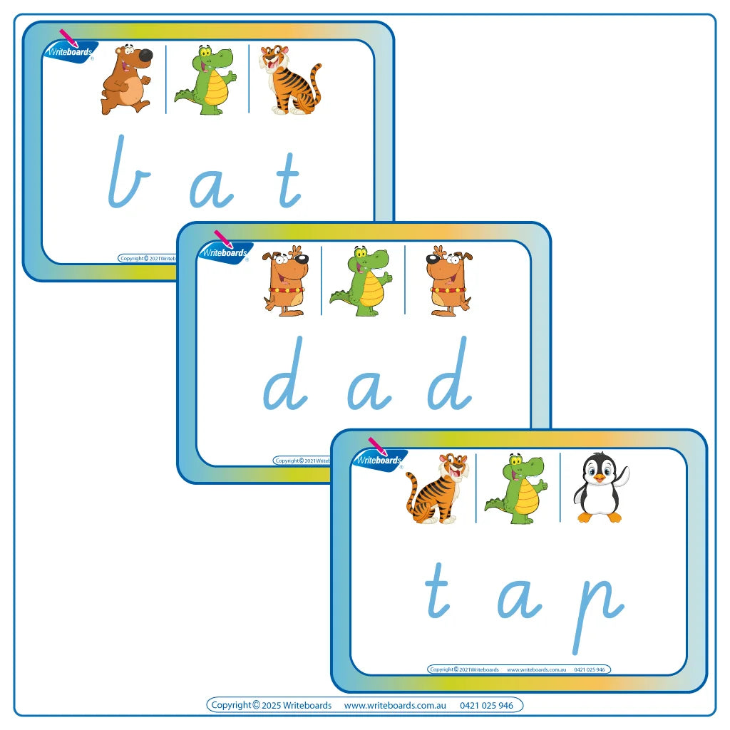 Interactive CVC Flashcards to help your students read designed in VIC Modern Cursive Font