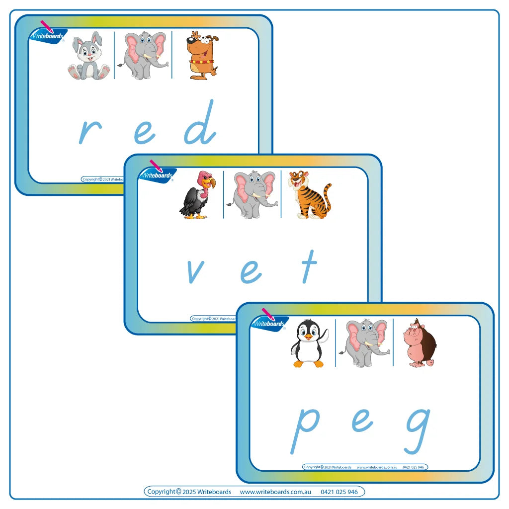 Interactive CVC Flashcards to help your students read designed in TAS Modern Cursive Font