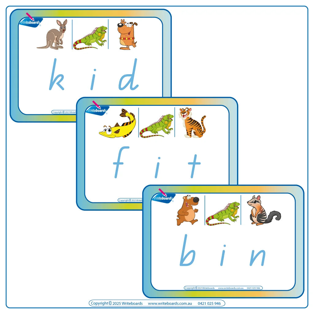 CVC Flashcards Middle Letter "i" for QLD Modern Cursive Childcare and Kindy