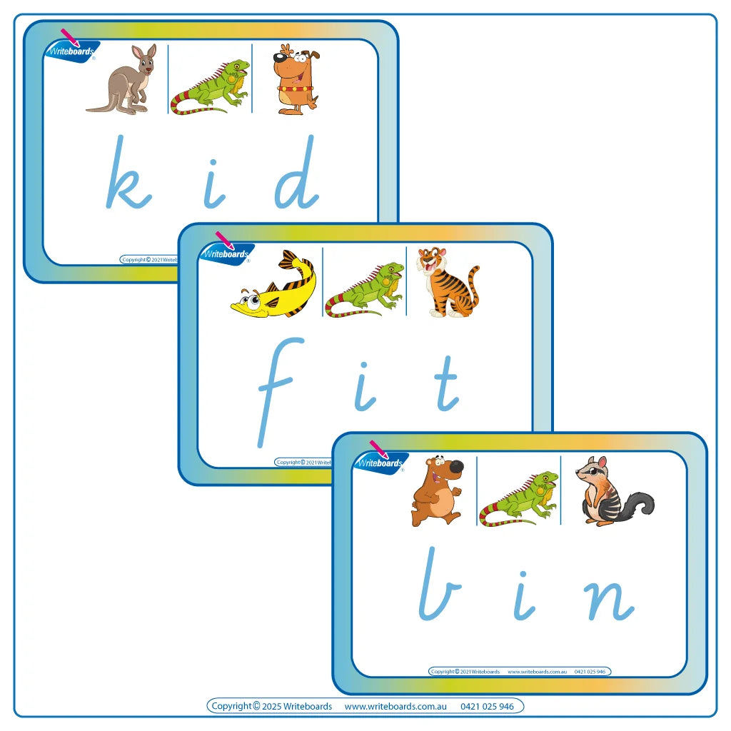 Interactive CVC Flashcards to help your students read designed in VIC Modern Cursive Font