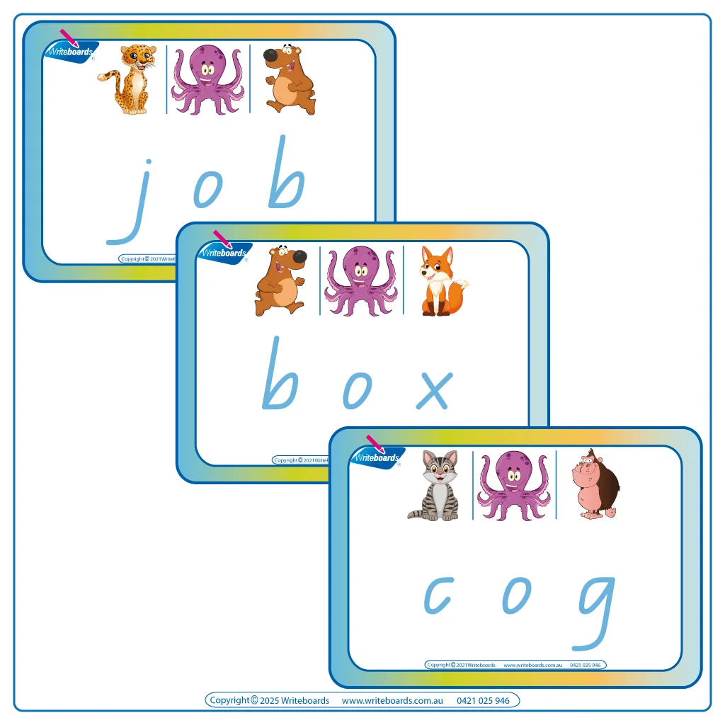 Interactive CVC Flashcards to help your students read designed in QLD Modern Cursive Font